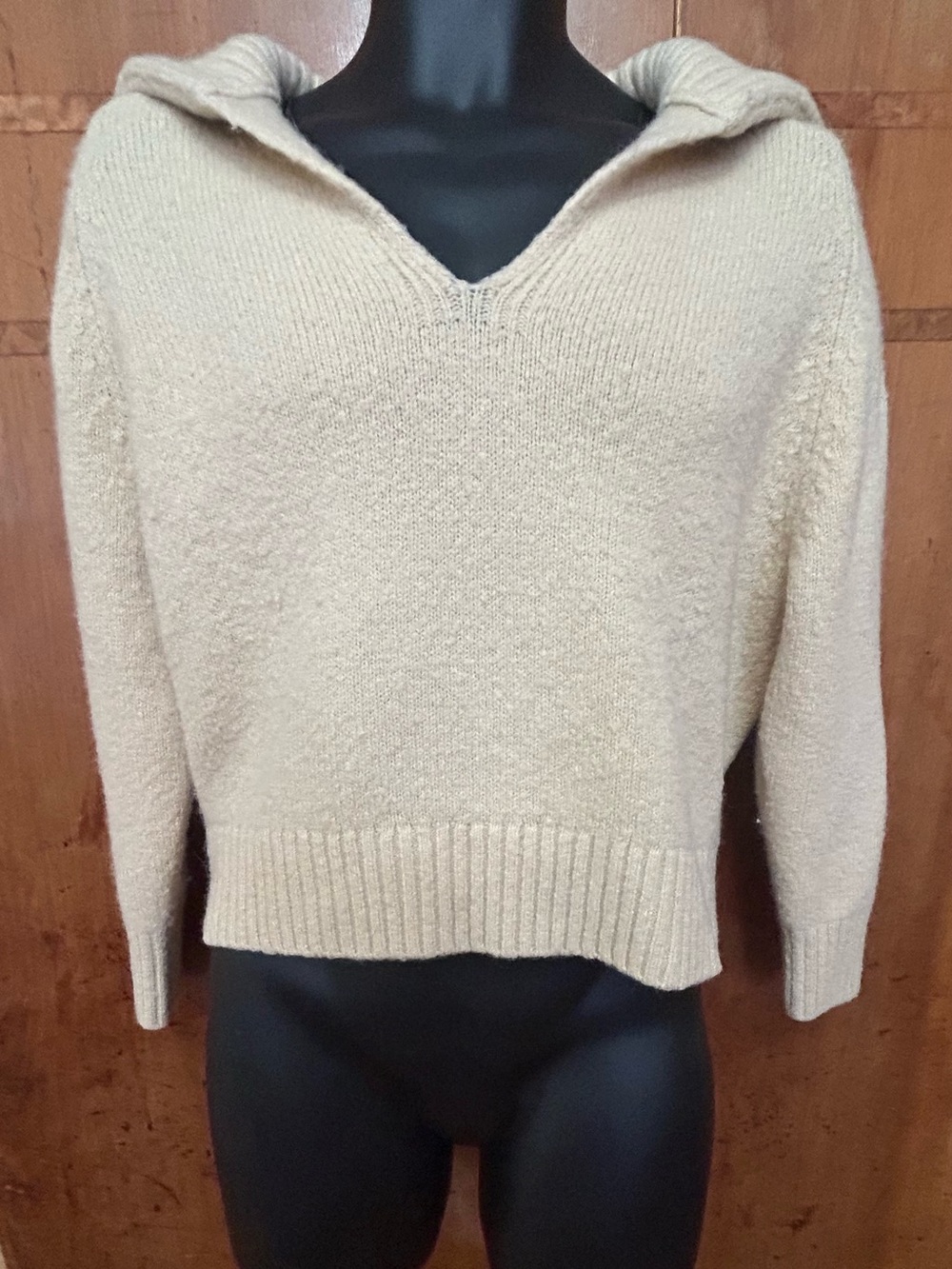 J. Crew Cream Merino Alpaca Blend V-Neck Sailor Collar Ivory Cropped Sweater XS